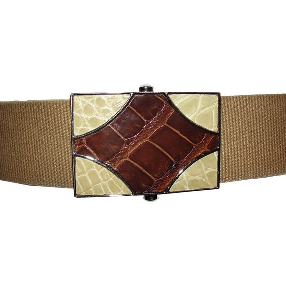 Brown and Tan Embossed Prada Canvas Belt main image 5